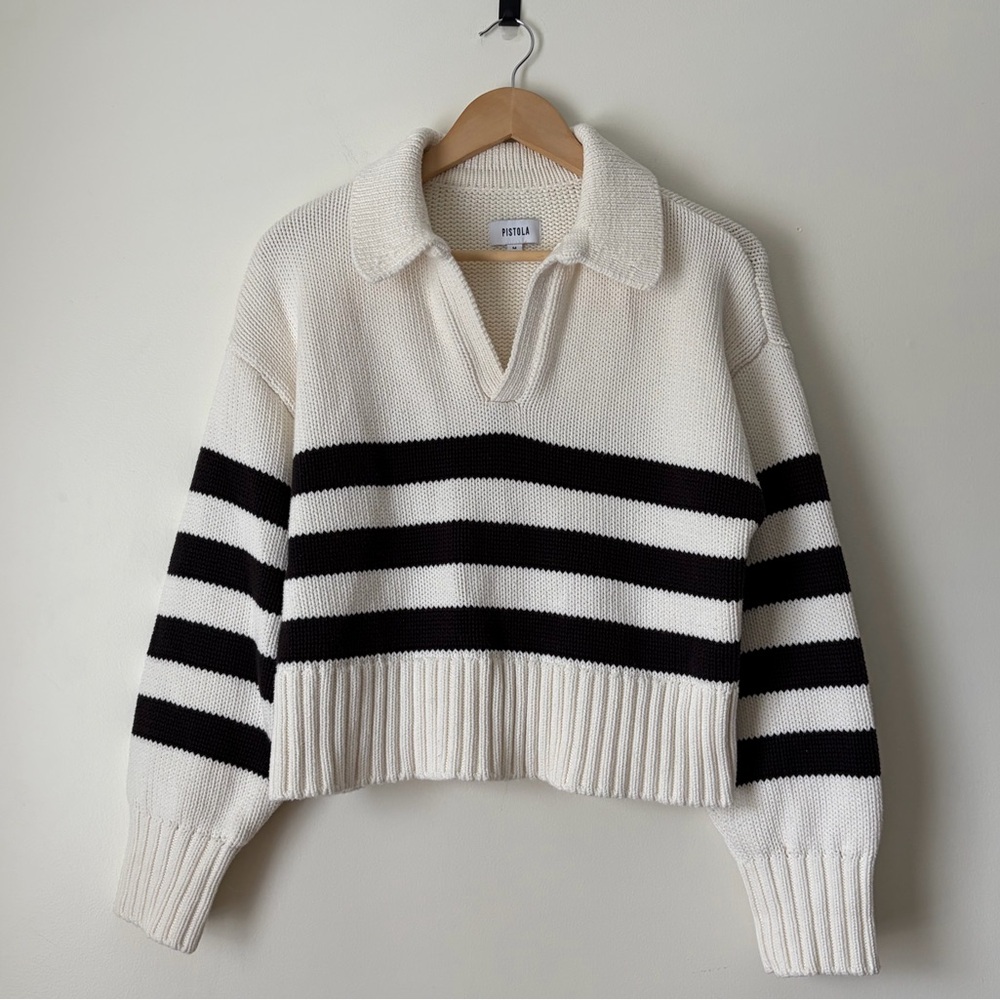 Pistola Arlo Stripe Cotton Polo Sweater Size Medium